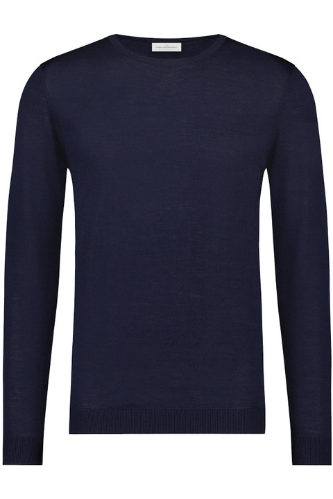 Rundhals-Ausschnitt-Pullover <br />
aus 100 % Merinowolle - navy