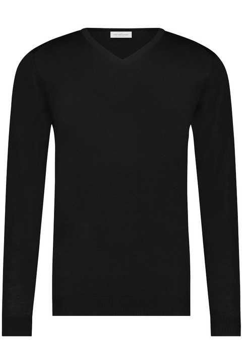 V-Ausschnitt-Pullover <br />
aus 100 % Merinowolle - schwarz