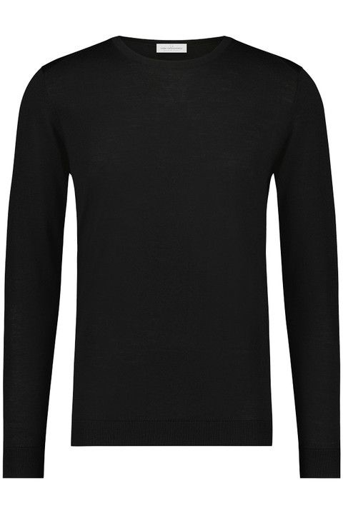 Rundhals-Ausschnitt-Pullover <br />
aus 100 % Merinowolle - schwarz