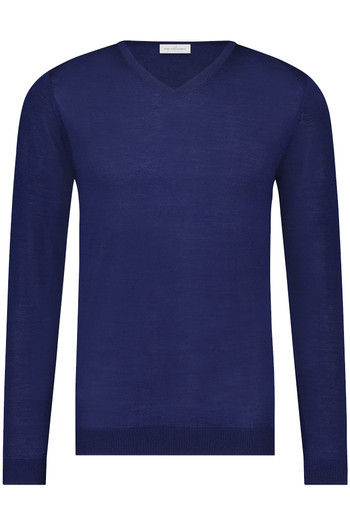 V-Ausschnitt-Pullover <br />
aus 100 % Merinowolle - nachtblau - Ansicht 1