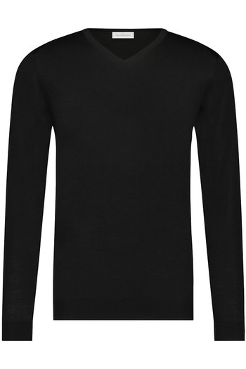 V-Ausschnitt-Pullover <br />
aus 100 % Merinowolle - schwarz - Ansicht 1